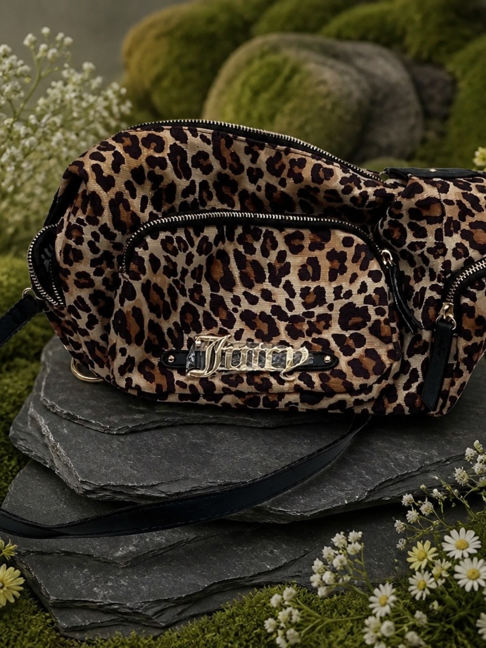Juicy Couture Leopard Print Crossbody with Black Strap and Gold Hardware